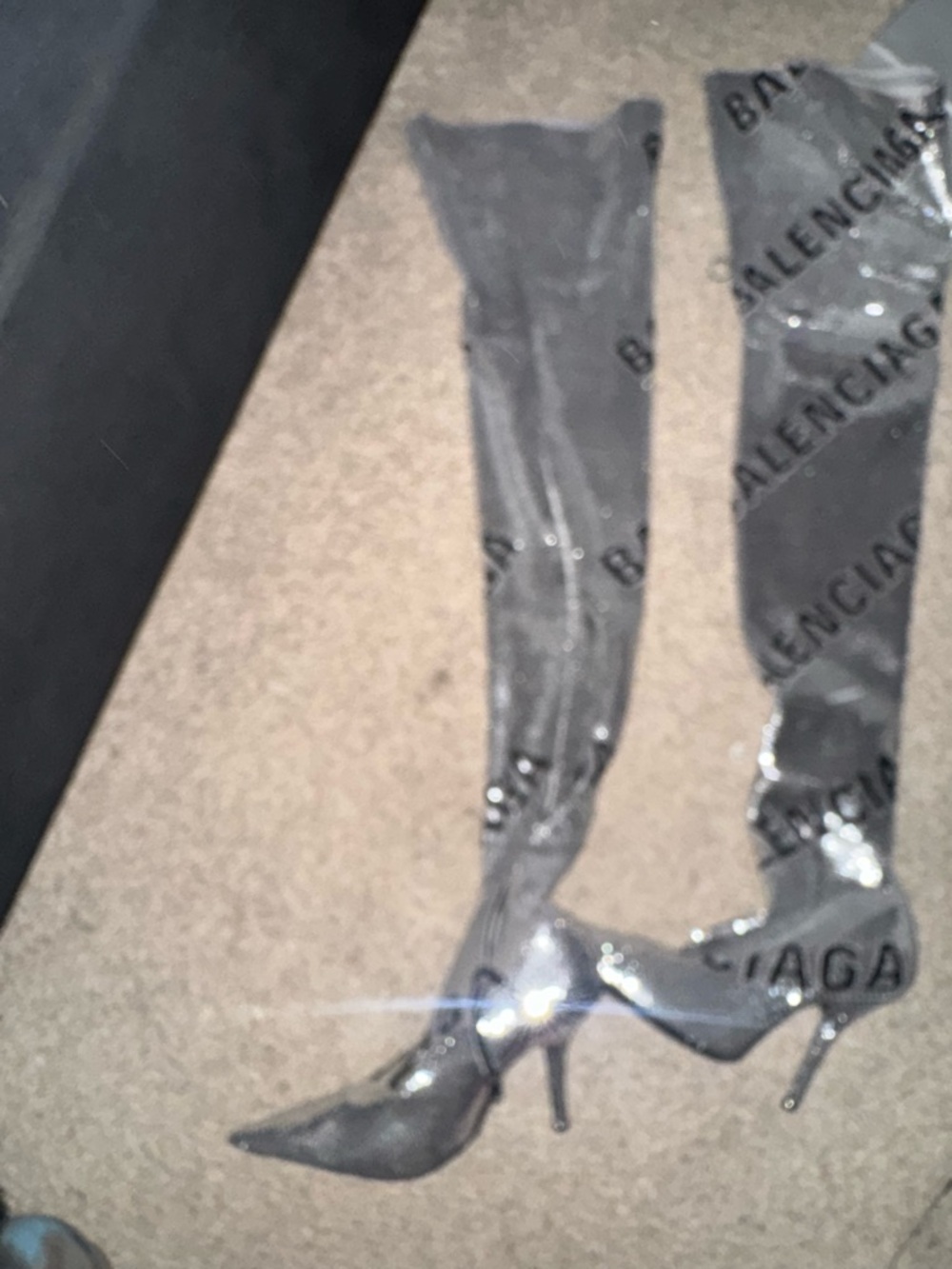 Balenciaga Silver Metallic Logo Thigh-High Stiletto Boots - Picture 5 of 7